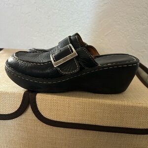 Born Black Leather Buckle Clog Mule